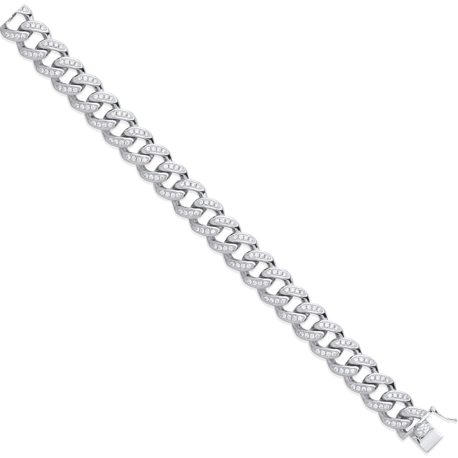 Silver 12mm Cubic Zirconia & Plain Back Link Curb Chain - Fine Necklace - Certified Authentic – Luxury Jewellery by Im